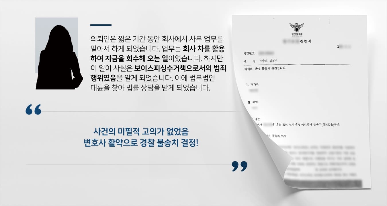 [보이스피싱수거책 범죄 연루] 보이스피싱전문변호사 활약으로 경찰 단계서 불송치 종결