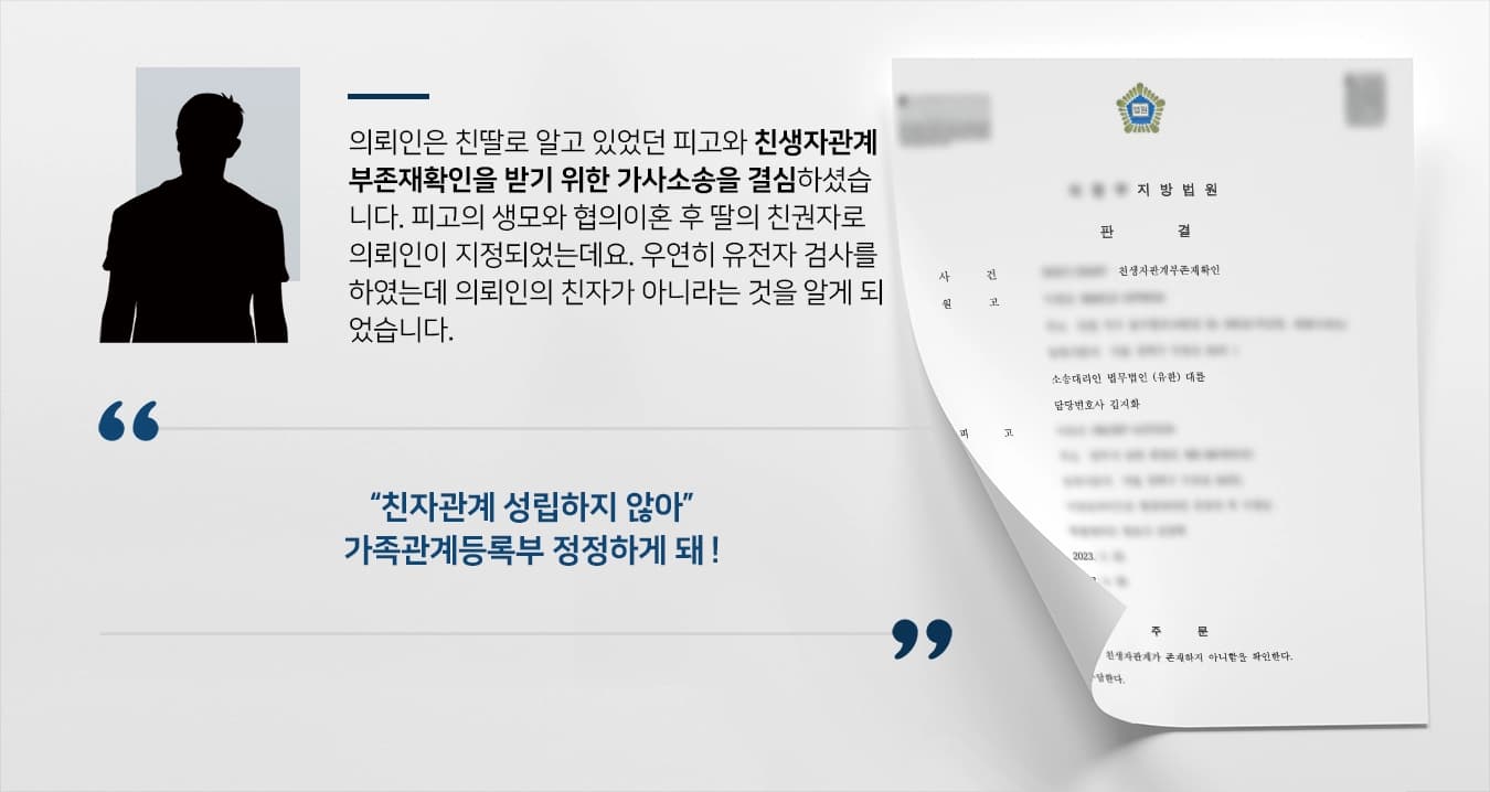 [친생자관계부존재확인] 친딸인 줄 알았던 피고 상대 가족관계등록부 정정 위한 가사소송 승소