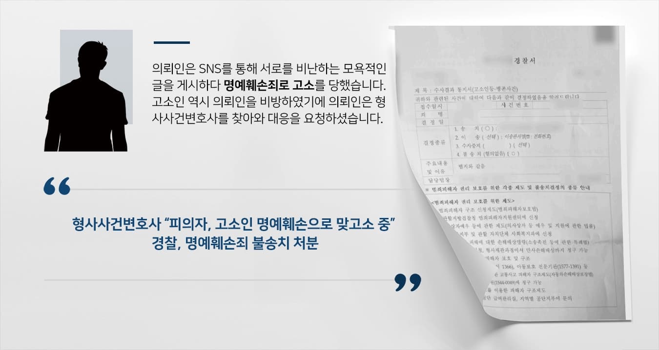[명예훼손죄 고소방어] 형사사건변호사, SNS를 통한 명예훼손 불송치로 마무리 성공 ! 