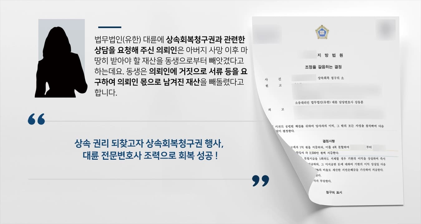 [상속회복청구권 행사 성공사례] 원고 상속 권리 침해한 피고에 소송, 상속회복 성공