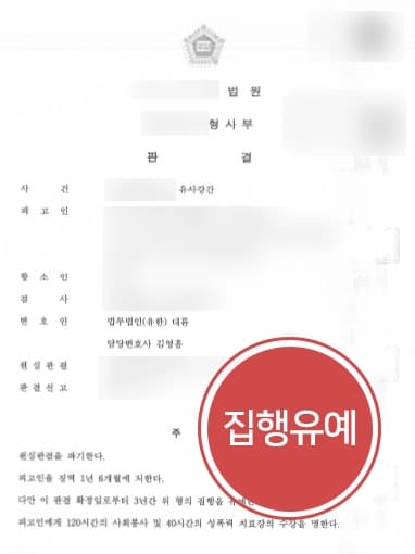 [성범죄특별법 위반사례] 형사전문변호사, 유사강간 징역형의 원심판결 항소심으로 집행유예 받아 ! 